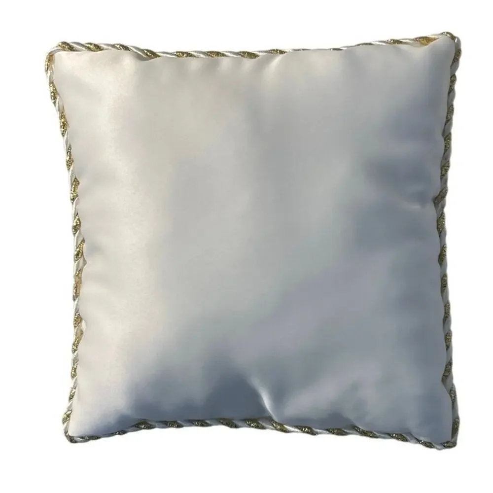 Vtg Wedding Ring Pillow Wht satin woven ribbons gold trim 90’s Early 2000’s NOS